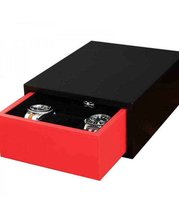 Coffret tiroir pour 6 montres Geneva SLIPCASE noir et rouge