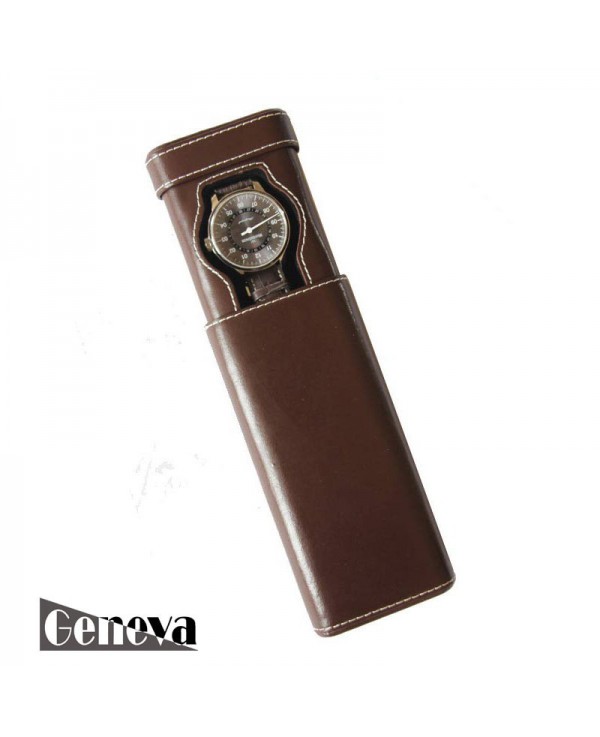 Etui en cuir marron pour 1 montre Geneva