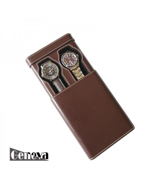 Etui en cuir marron pour 2 montres Geneva