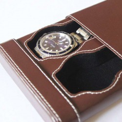 Etui en cuir marron pour 2 montres Geneva