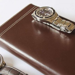 Etui en cuir marron pour 2 montres Geneva