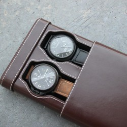 Etui en cuir marron pour 2 montres Geneva